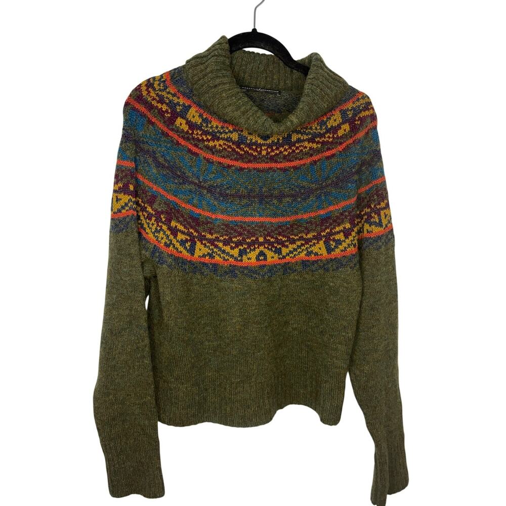 Peruvian Connection Fair Isle Sweater Size Small Baby Alpaca Wool Green Soft